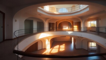 Elegant interior architecture with curved design and natural light.