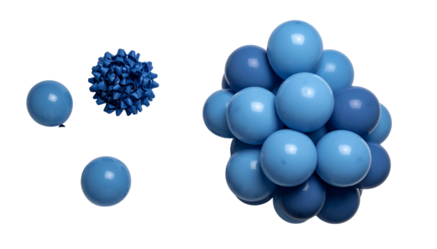 Dual blue balloon clusters isolated on white background for festive and event design