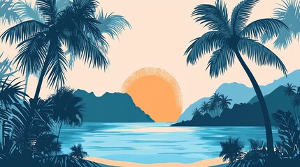 sunset, palm, beach, tree, sea, tropical, ocean, sky, sun, sunrise, silhouette, landscape, summer, water, 