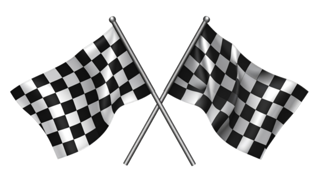  Dual checkered flag designs symbolizing finish line and competition isolated on white background