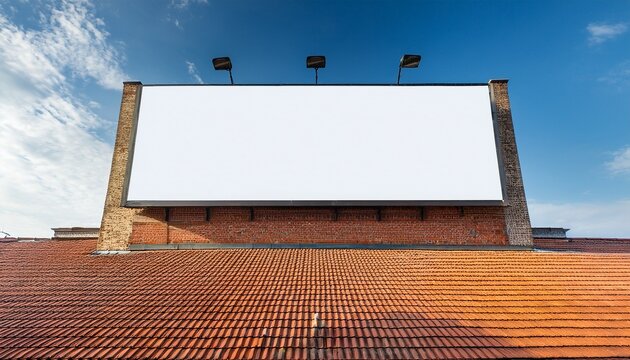 large billboard on the roof top of a brick building