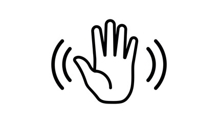 Waving hand icon with sound waves on white background