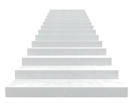 A stark white staircase ascends against a black backdrop, isolated, minimal
