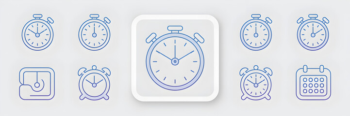 Collection of clock and calendar icons representing time management and scheduling