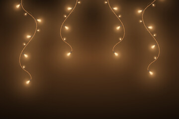 Festive Hanging String Lights on Dark Background