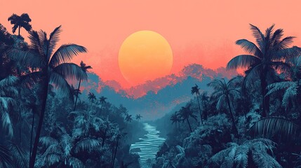 sunset, palm, beach, tree, sea, tropical, ocean, sky, sun, sunrise, silhouette, landscape, summer, water, 