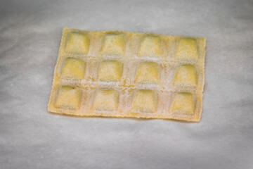 Handmade fresh ravioli for sale at an artisanal pasta shop, Nice, France