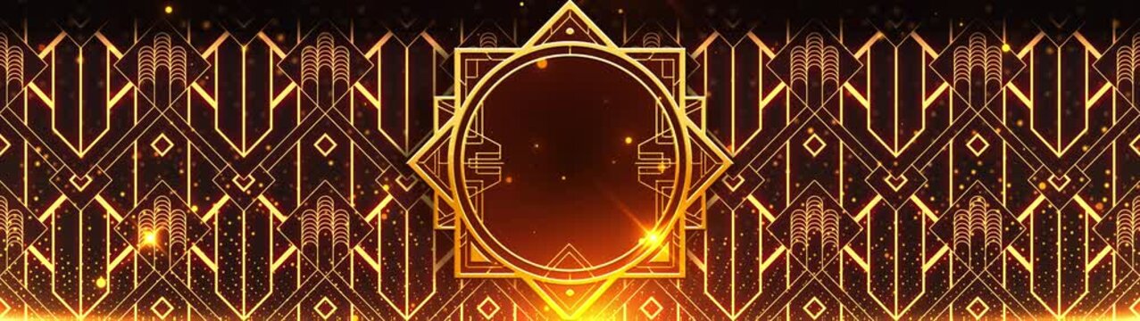Golden Art Deco Seamless Pattern Luxury Gatsby Title Frame