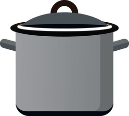 Simple gray cooking pot with lid and handles isolated vector graphic