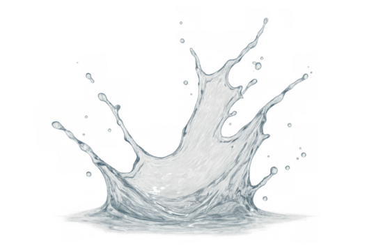 Water splashing, forming a dynamic crown and droplets. Representing freshness, purity, and motion. Transparent background