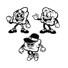 Cute and Groovy Retro Cartoon Mascot Vector Set