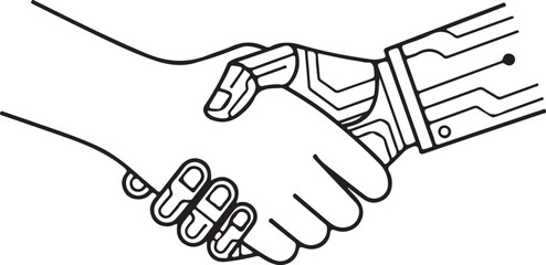 Handshake Between Human and Robot Minimalist Illustration Future Technology and Collaboration Symbol