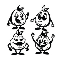 Friendly and Groovy Retro Cartoon Fruit Mascot Vector Set