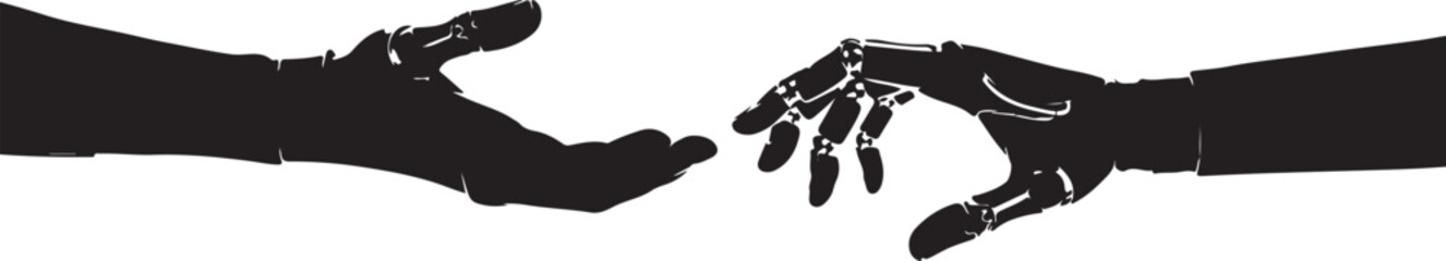 Human Hand Reaching Out to Robot Hand Artificial Intelligence Concept Illustration
