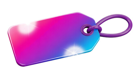 A vibrant, gradientcolored price tag with a purple loop, isolated on a transparent background, perfect for retail or sale promotions