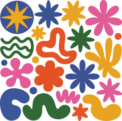 Vibrant collection of abstract colorful shapes isolated on transparent background