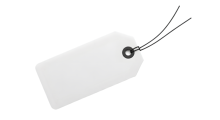 A blank white rectangular tag with a black string, isolated on transparent background