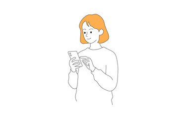 Simple vector illustration of a young woman using a smartphone