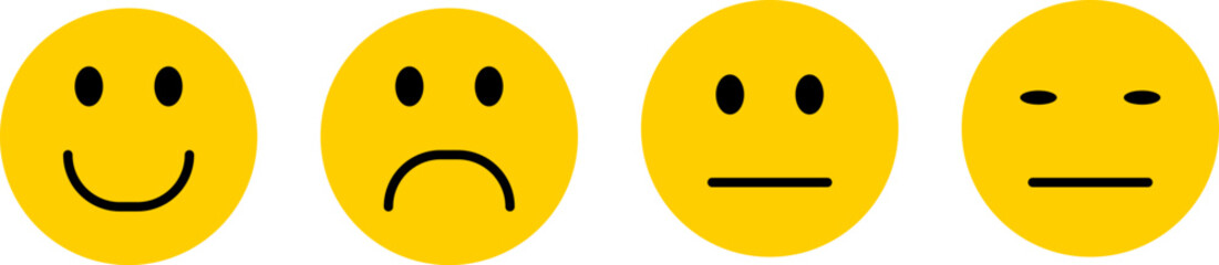 Four oval yellow faces showing different emotions