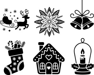 Hand-Drawn Snowflake and Ornament Christmas Pattern in Black and White