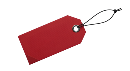 A single red blank tag with a string, isolated on transparent background