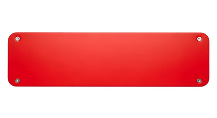 A plain red rectangular sign with rounded corners and four visible screw holes, isolated on transparent background