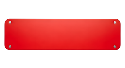 A plain red rectangular sign with rounded corners and four visible screw holes, isolated on transparent background