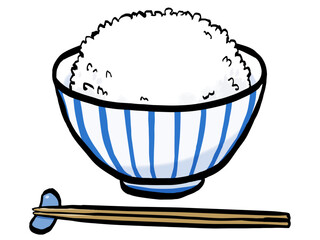 大盛りごはんと箸のイラスト （筆タッチ） シンプル 朝食 / Large serving of Rice with Chopsticks in Brush Style Illustration	