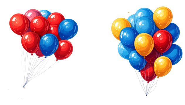  Pair of festive blue balloon arrangements isolated on white background