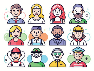 Fototapeta premium Diverse Cartoon People Icons Depict Various Professions In A Flat Design Style
