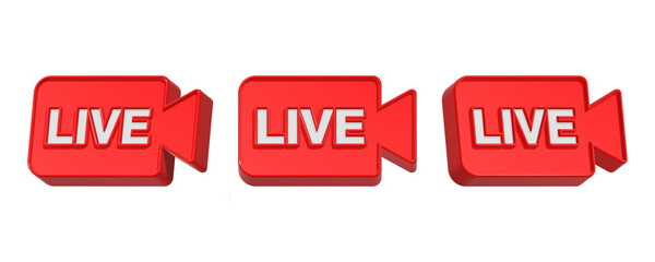 3d rendering design of icon live streaming in red color