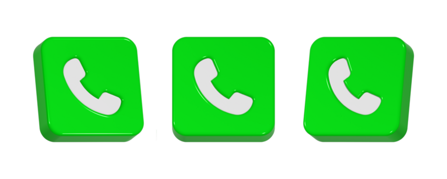 3d rendering design of white telephone icon symbol in green frame