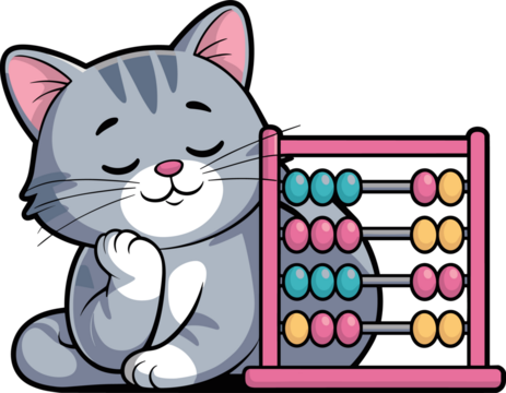 Adorable kitten learning math with abacus, perfect for educational games and materials