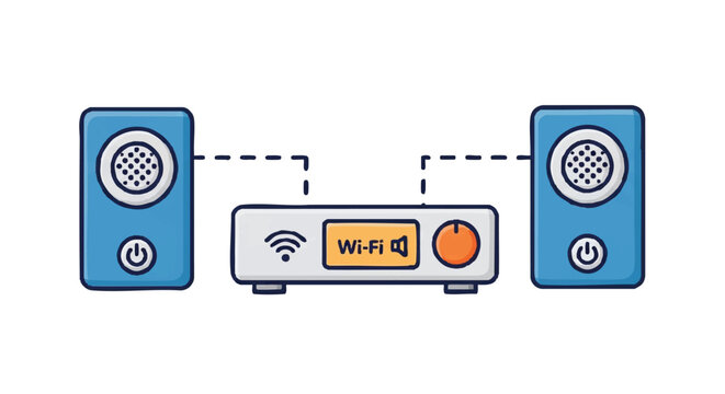 blue speakers connected to wifi router clip art preview