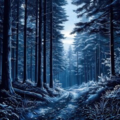 an AI Image Generator, Serene Forest Trail Illuminated by Morning Sunlight and Surrounded