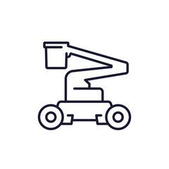 boom lift with bucket icon, telescopic platform line design on white