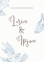 Welcome to Our Wedding Sign with Hand Drawn White Dove Elegant Love Theme