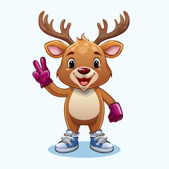 Fototapeta premium Cute Reindeer Mascot: Vector Illustration with Sneakers and Peace Signs