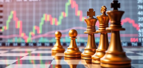 Chess pieces on forex chart showing risk and strategy, analysis, forex