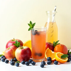 Fototapeta premium fresh fruit juice apple orange on white png background with HD quality 