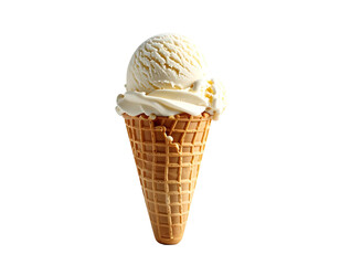 Creamy, off-white frozen treat in a waffle cone against a stark black backdrop