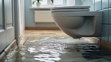 Urgent toilet leak causes water damage flooding bathroom floor prompting emergency plumbing repair needs