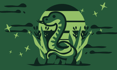 Serpent in the Wild Landscape Illustration, Majestic Snake in Nature Digital Artwork