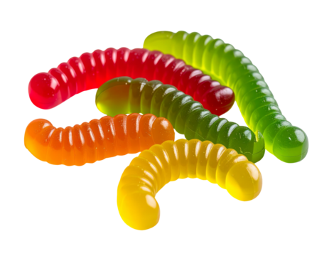 A colorful assortment of gelatinous worm-shaped candies with a black backdrop