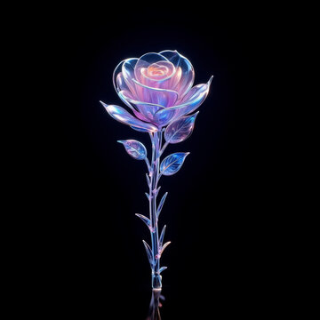Chrome liquid metal flower. 3D render, modern design. Isolated holographic futuristic floral icon. Y2K, brutalism retro futurism concept.