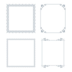 Set of decorative frames Elegant vector element for design in Eastern style, place for text. Floral gray and white borders. Lace illustration for invitations and greeting cards