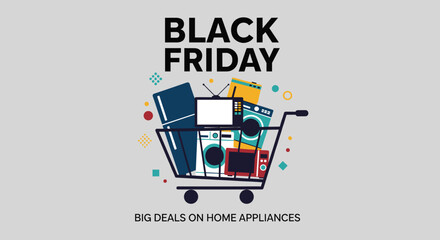 Black Friday sale vector illustration with cart full of major household appliances © Eternal