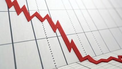A downward trending graph illustrates a decline, highlighting negative data or performance, often associated with finance or market analysis.