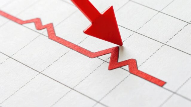 A downward arrow highlights a declining trend on a graph, symbolizing negative performance or loss in data representation.