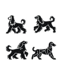 Stylized Afghan Hound Dog Silhouette Vector Illustration Set.